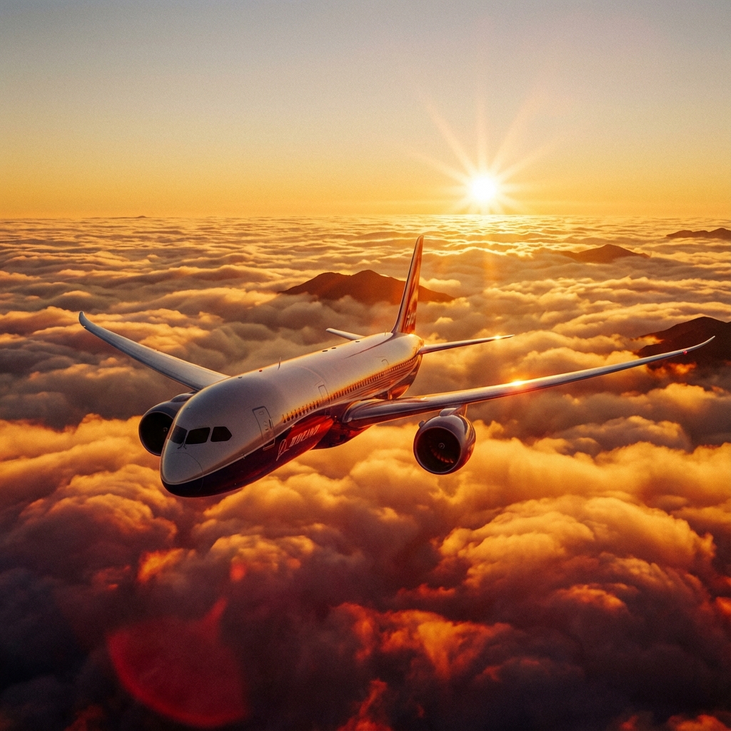 Premium flight experience at sunset